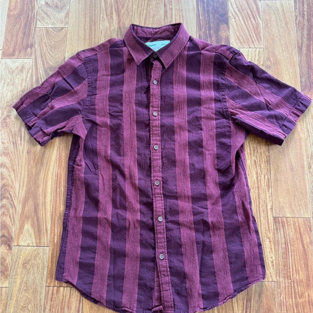 Old Navy Men's Casual Burgundy/Red Striped Shirt